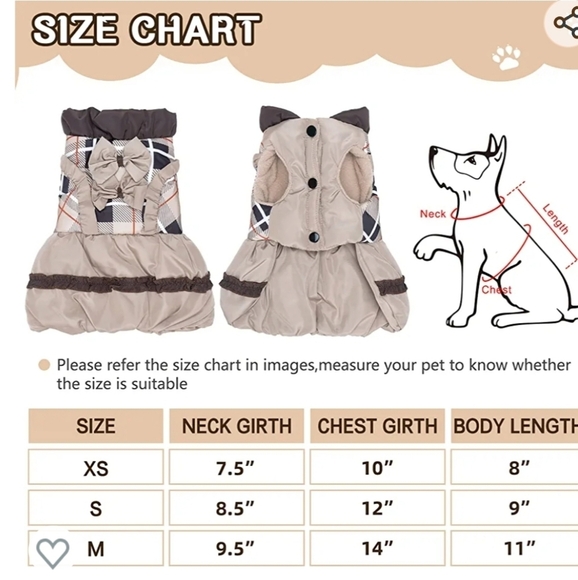 SCENEREAL Waterproof Dog Winter Coat for Dogs with Bowtie, in Beige Plaid Size S - Picture 2 of 8